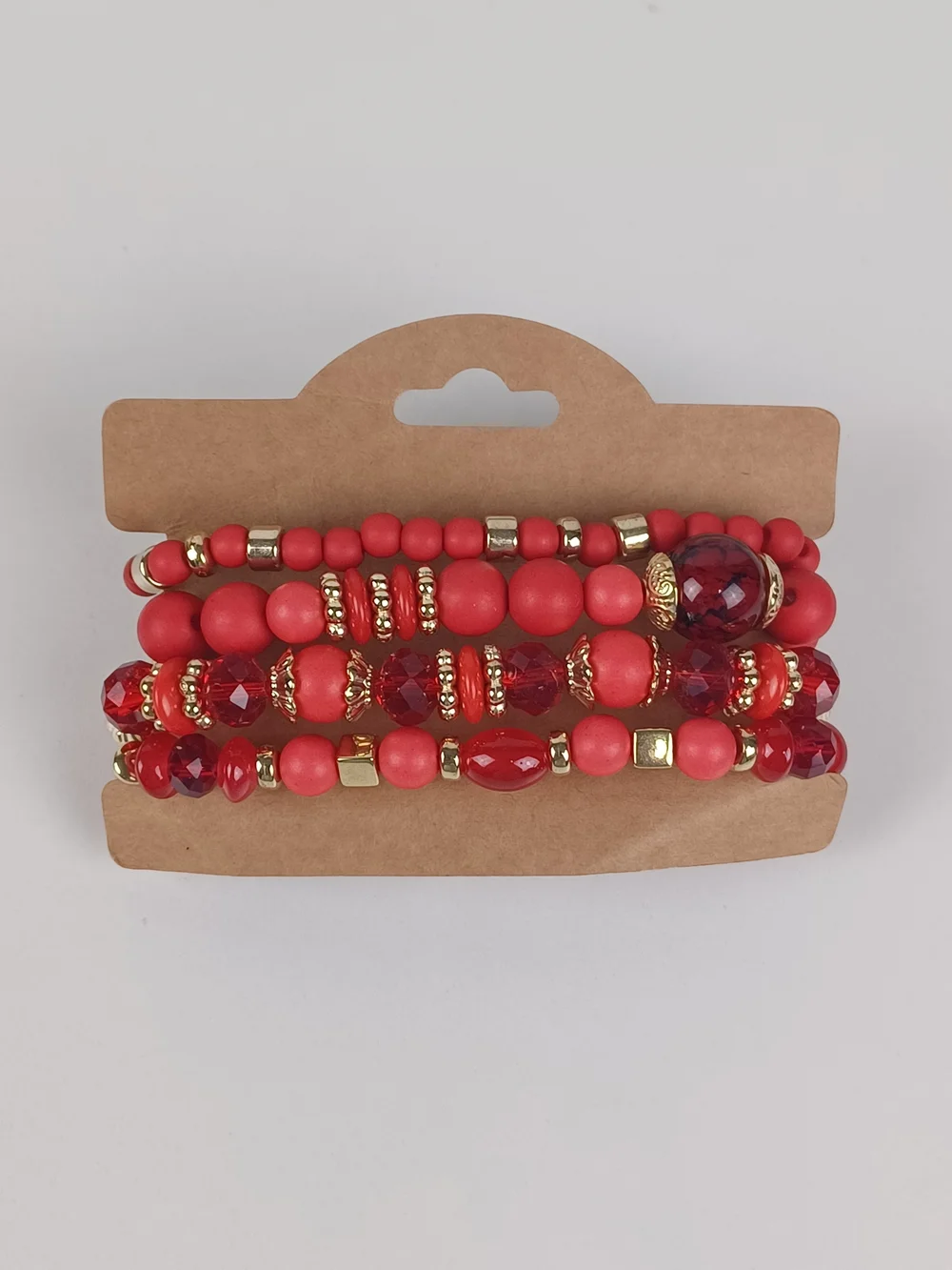 4-Piece Bohemian Beaded Bracelet Set - Red Heart & Tree Pendants
